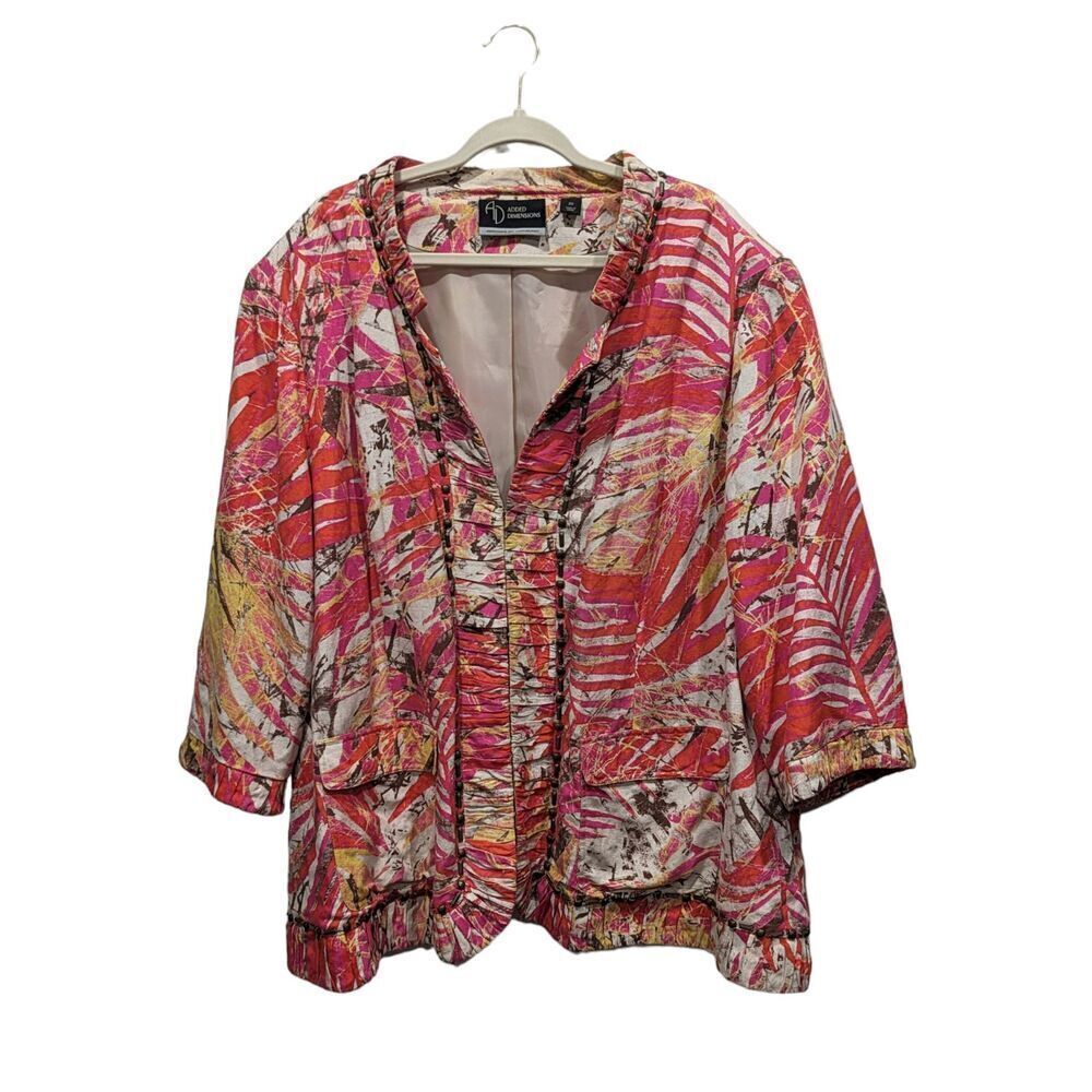 Added Dimensions for Catherines Tropical Print Beaded Linen Blazer Jacket 3X